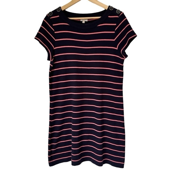 Talbots Navy Pink Stripe Short-Sleeve T-Shirt Dress, M - Picture 1 of 5